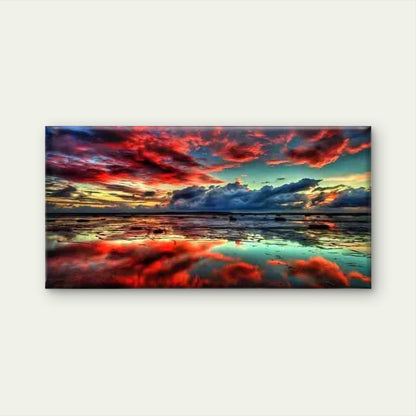 Sunset Sky Over Ocean Reflectio Wall Art Canvas Office Home Room Framed 120x60cm - Bella Home Decor