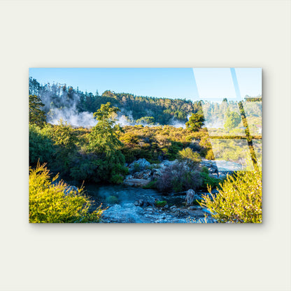 Geothermal Steam Landscape New Zealand Natural Hot Springs Acrylic Glass Printing Wall Art Australian Made Quality