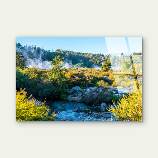 Geothermal Steam Landscape New Zealand Natural Hot Springs Acrylic Glass Printing Wall Art Australian Made Quality