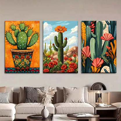 3pcs Cactus In The Desert Metal Print Ready to Hang Art - Bella Home Decor