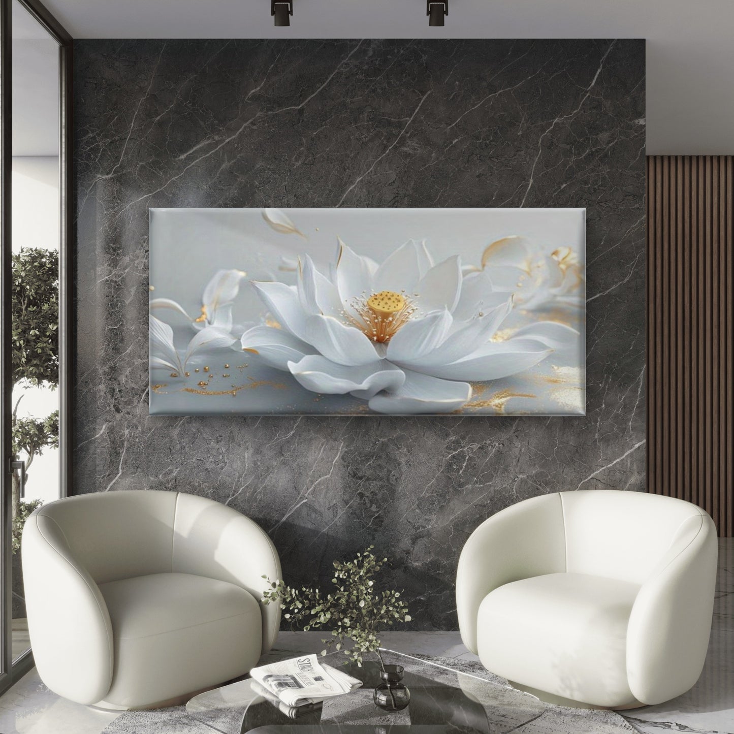 White for Lotus Flower Wall Art Canvas Office Home Room Framed 120x60cm