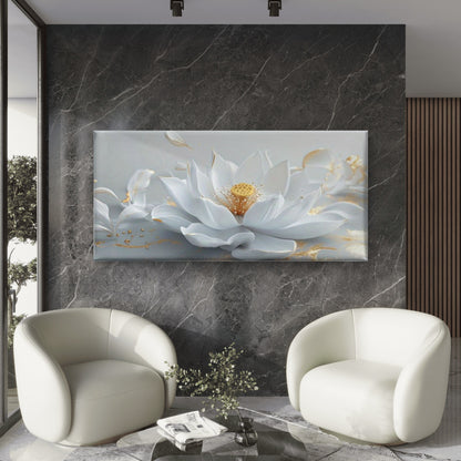 White for Lotus Flower Wall Art Canvas Office Home Room Framed 120x60cm