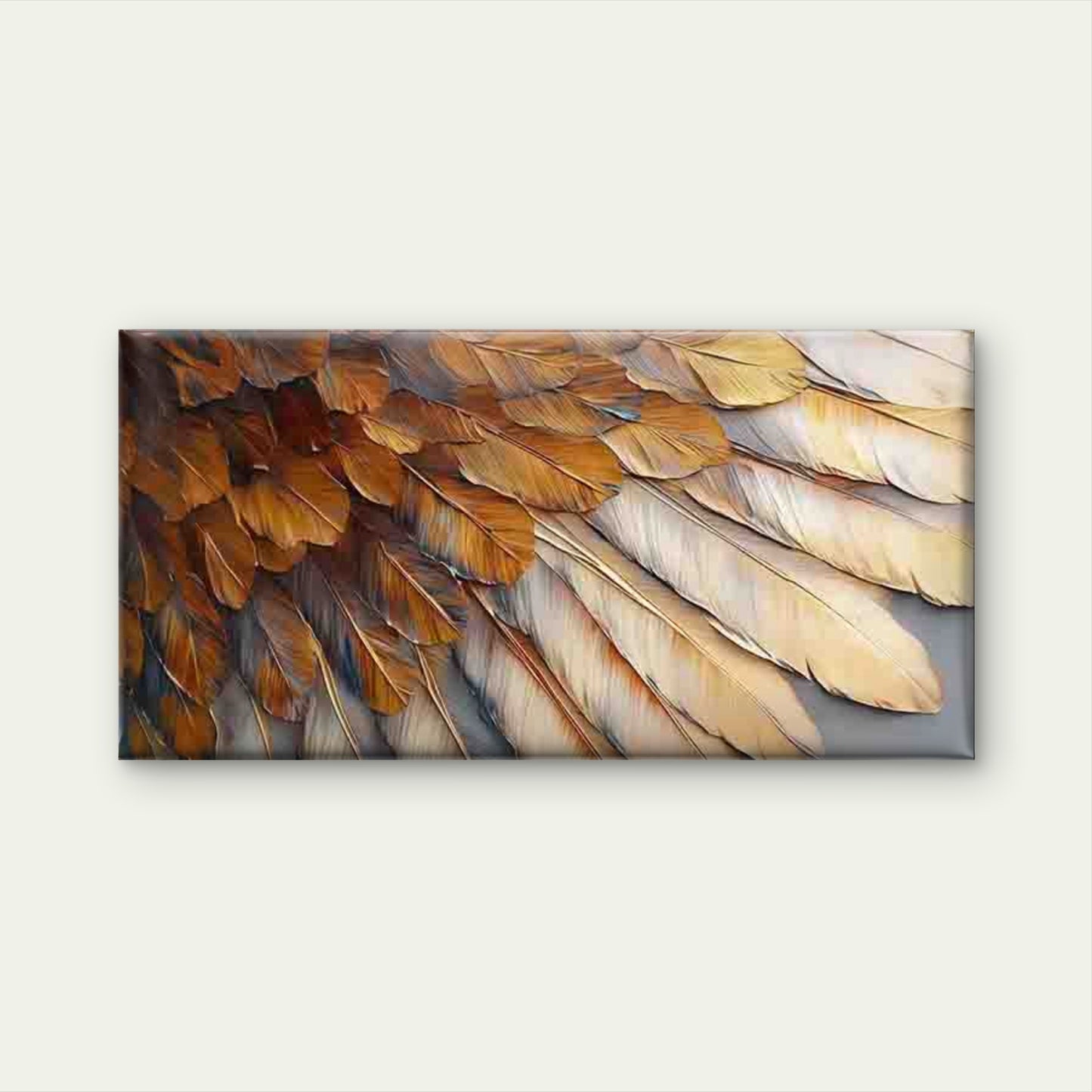 Golden Brown Feather Texture Wall Art Canvas Office Home Room Framed 120x60cm - Bella Home Decor