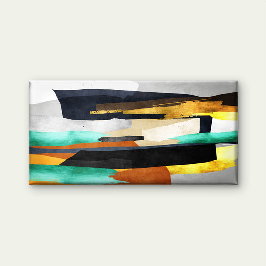 Teal Gold Abstract Brush Stroke Wall Art Canvas Office Home Room Framed 120x60cm