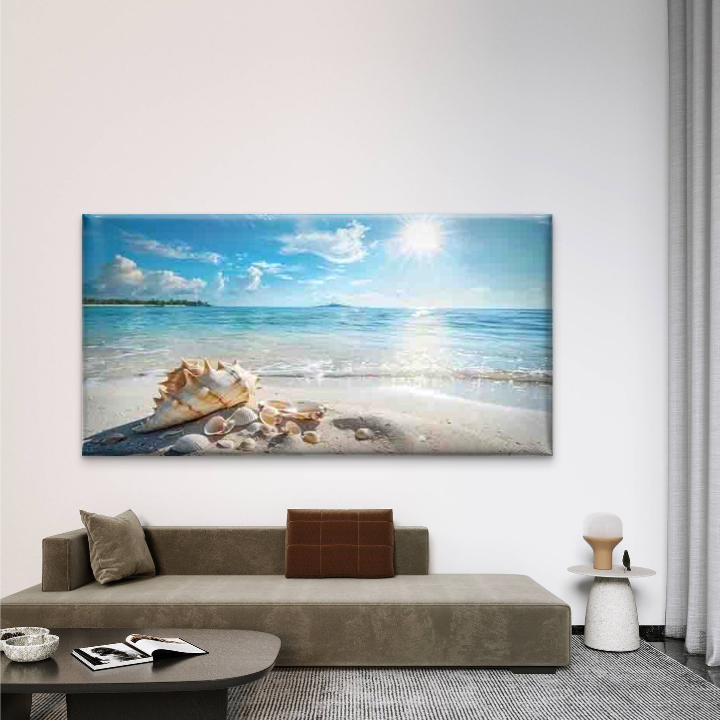 Ocean, Waves, Sand & Seashells Wall Art Canvas Office Home Room Framed 120x60cm