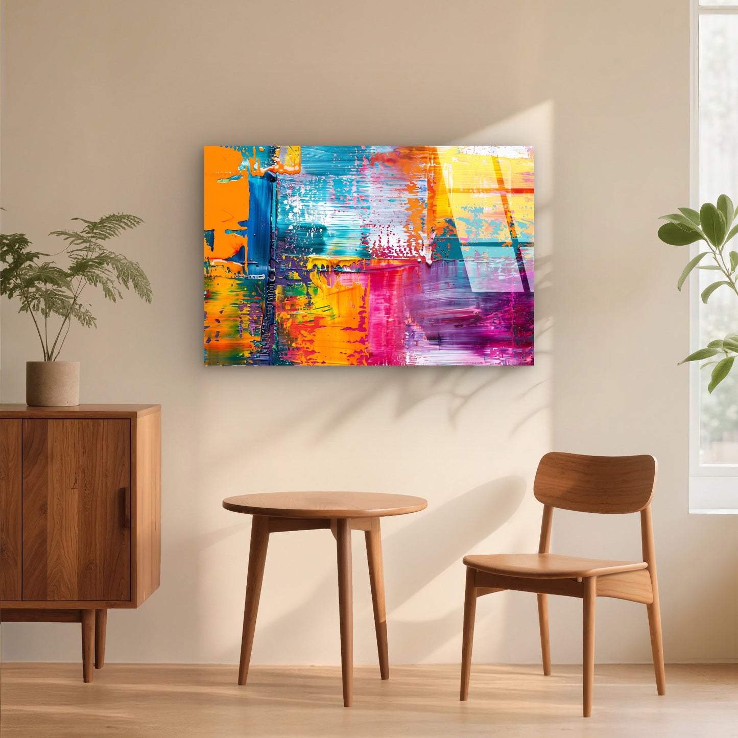 Colorful Palette Knife Abstract Glass Printing Wall Art Australian Made Quality