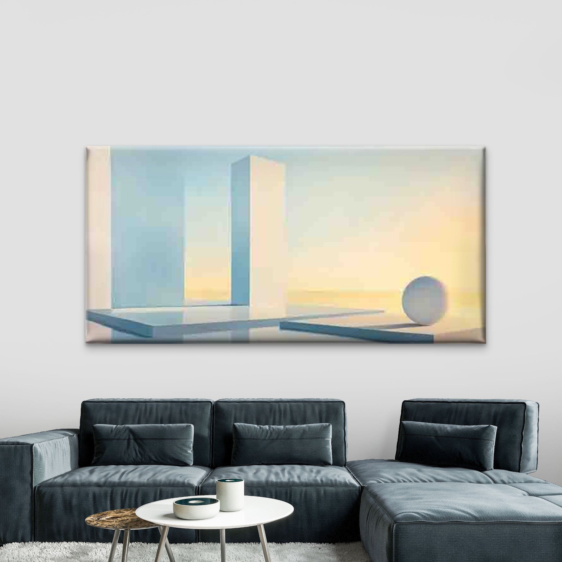 Geometric Shapes With Landscape Wall Art Canvas Office Home Room Framed 120x60cm - Bella Home Decor