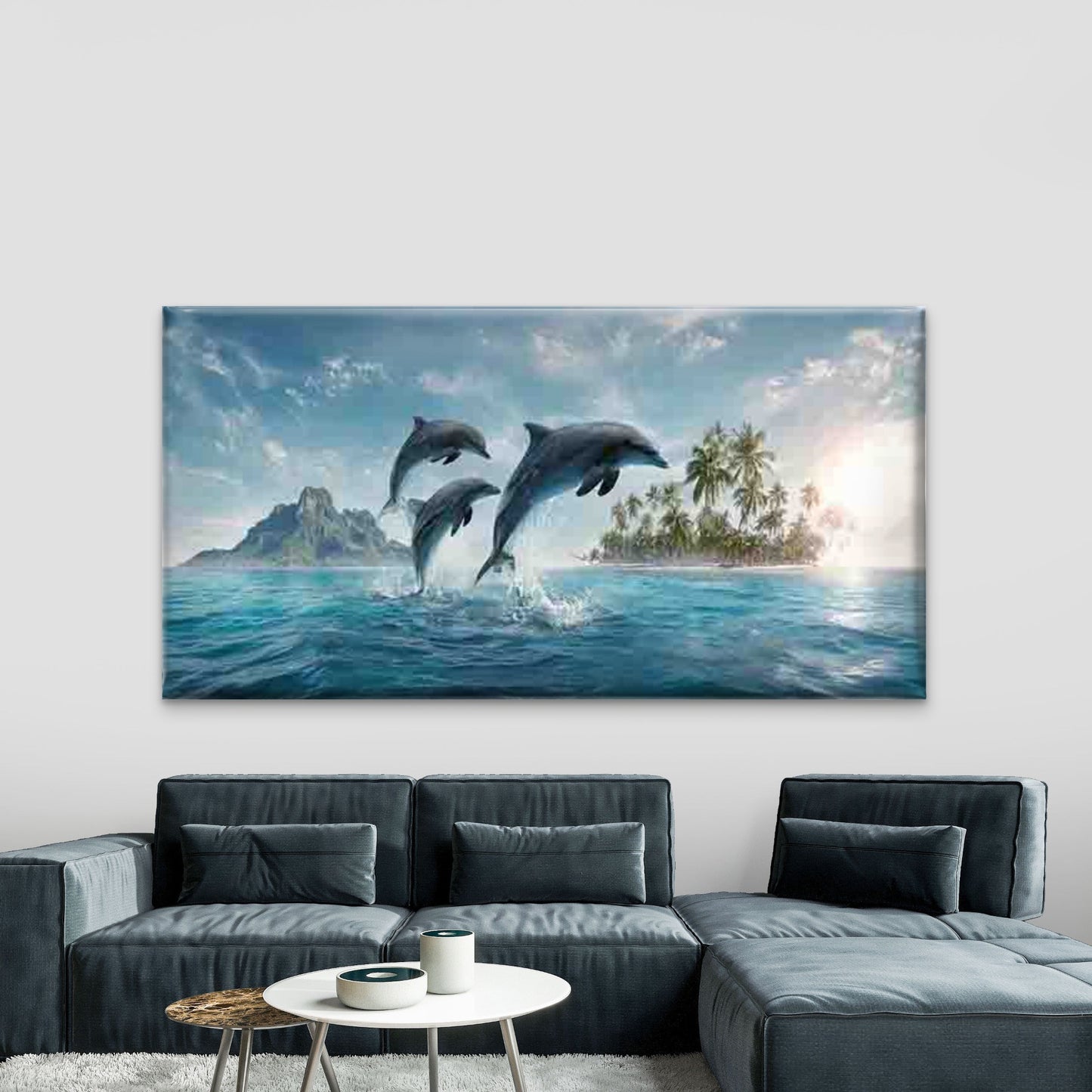 Abstract Dolphin Jumping Wall Art Canvas Office Home Room Framed 120x60cm