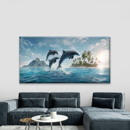 Abstract Dolphin Jumping Wall Art Canvas Office Home Room Framed 120x60cm