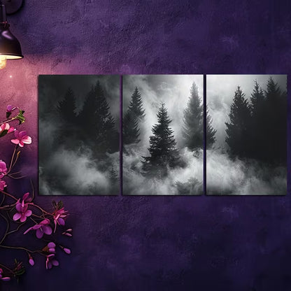 3pcs Misty Forest Scenery, Black & White Wall Art Set Canvas Framed 50x70cm - High Quality Print 100% Australian Made Wall Canvas Ready to Hang