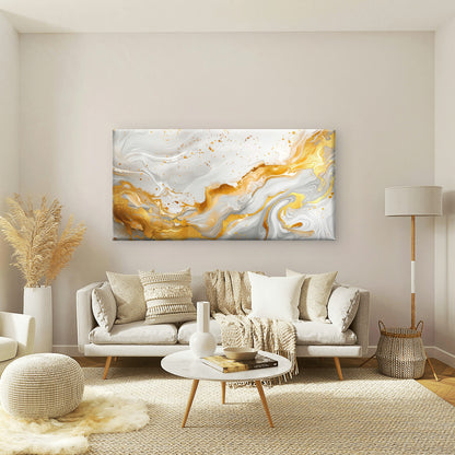 Modern Fluid Ink Gold White Metallic Wall Art Canvas Office Home Framed 120x60cm