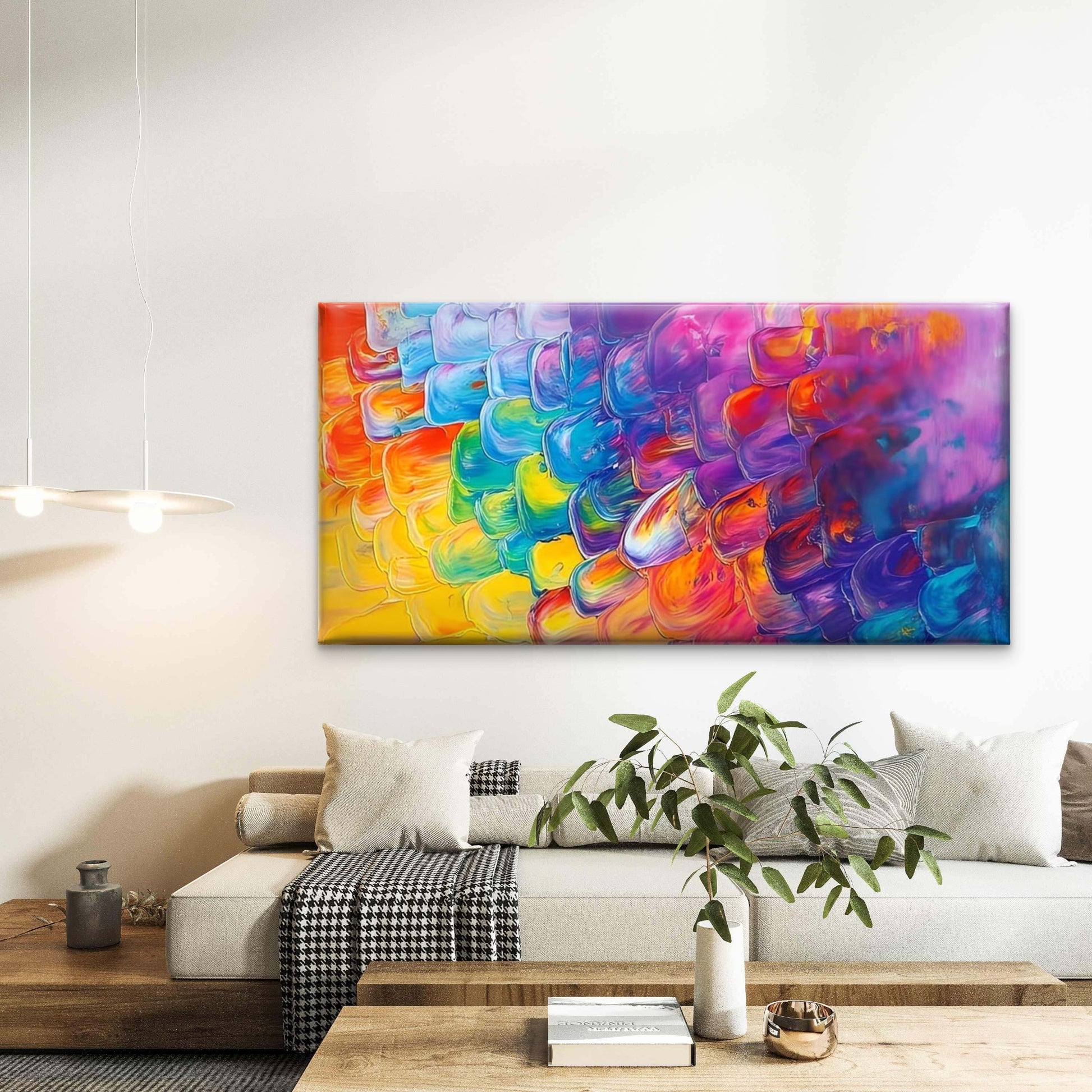 Colorful Rainbow Impasto Wall Art Canvas Office Home Room Framed 120x60cm - Bella Home Decor