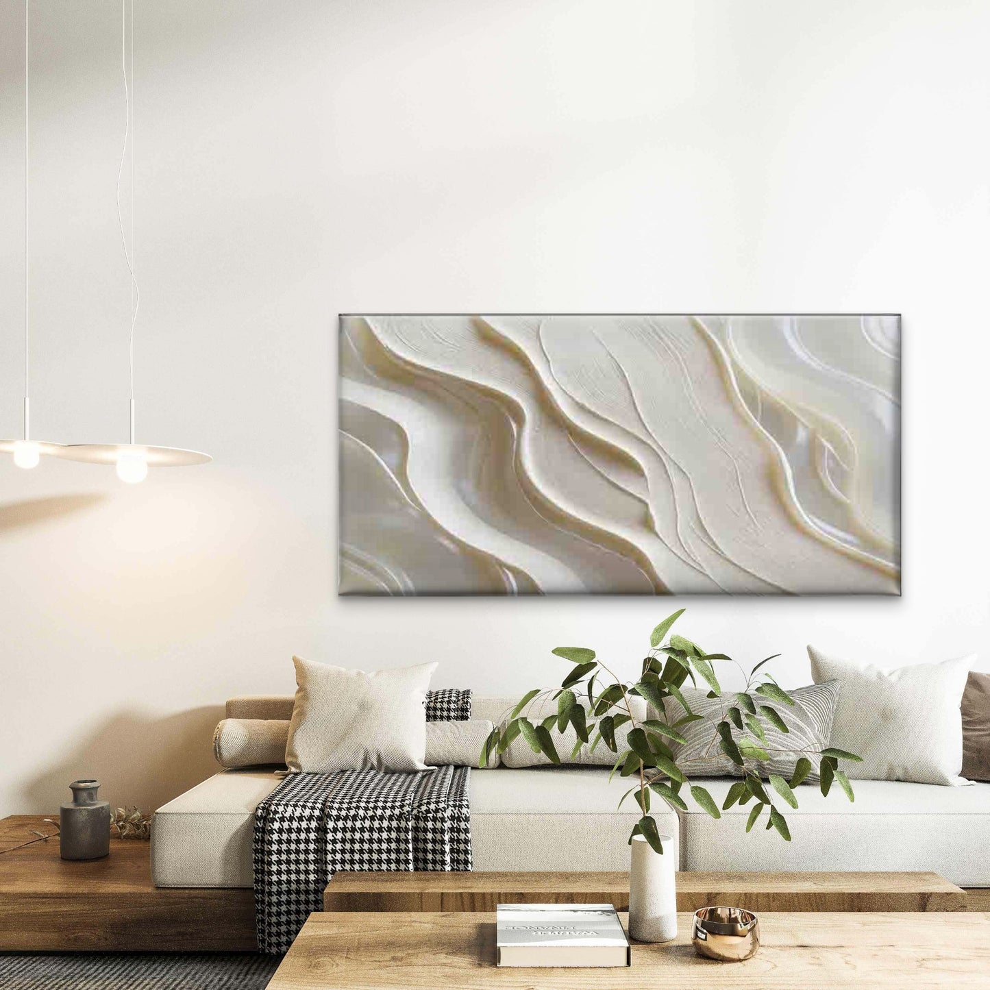 Modern Abstract Cream Wall Art Canvas Office Home Room Framed 120x60cm - Bella Home Decor