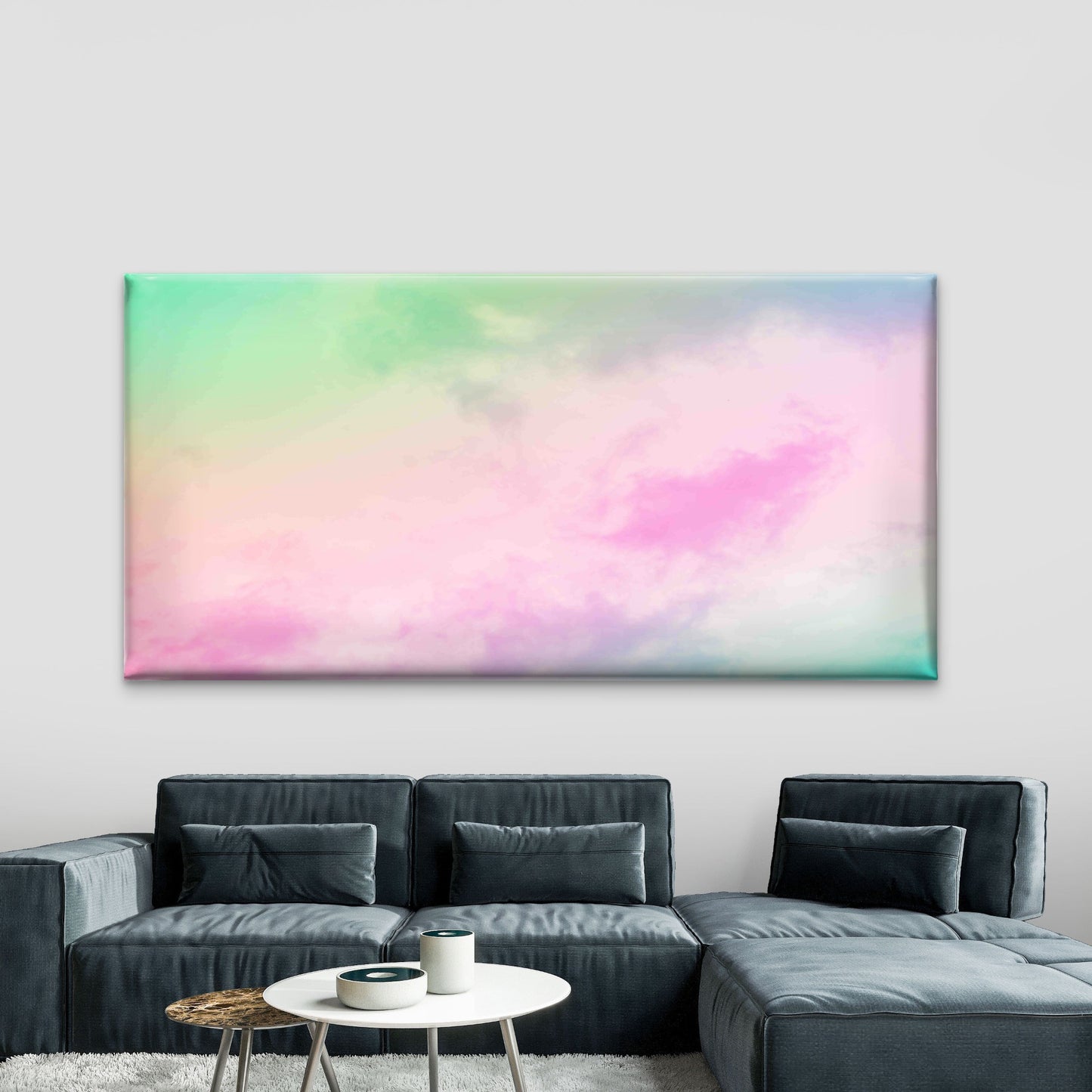 Soft Natural Pastel Rainbow Sky Wall Art Canvas Office Home Room Framed 120x60cm