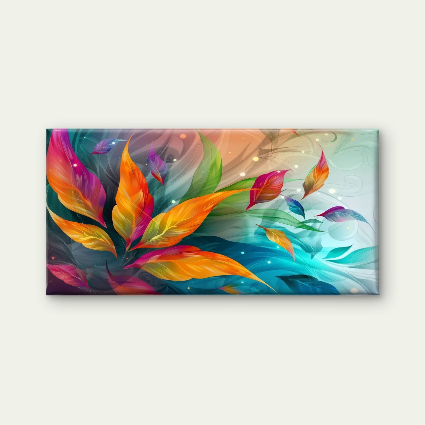 Vibrant Abstract Leaf Artwork Wall Art Canvas Office Home Room Framed 120x60cm