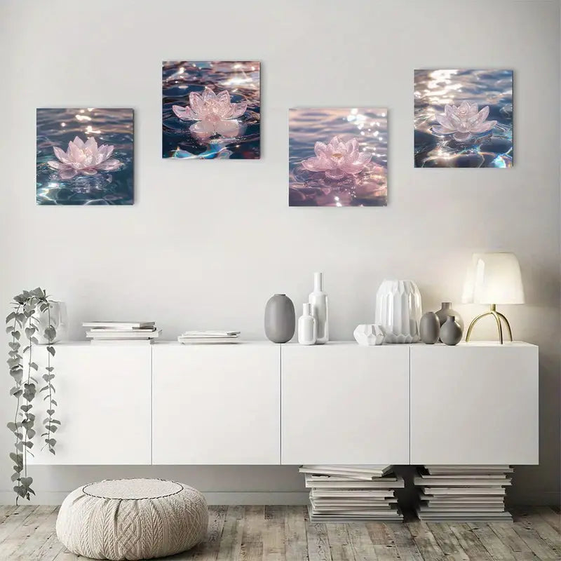 4pcs   Pink and white lotus TR  Wall Art Canvas Framed