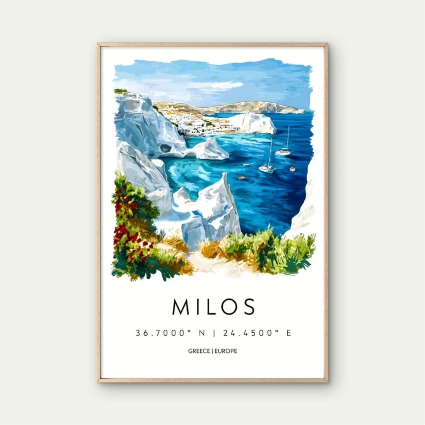 Milos Greece Coastal Landscape Travel Poster Print Wall Artb