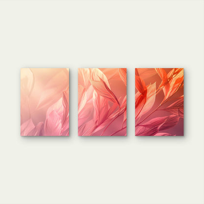 3pcs Pink Orange Soft Luxury Botanical Leaves Wall Art Set Canvas Framed 50x70cm - High Quality Print 100% Australian Made Wall Canvas Ready to Hang