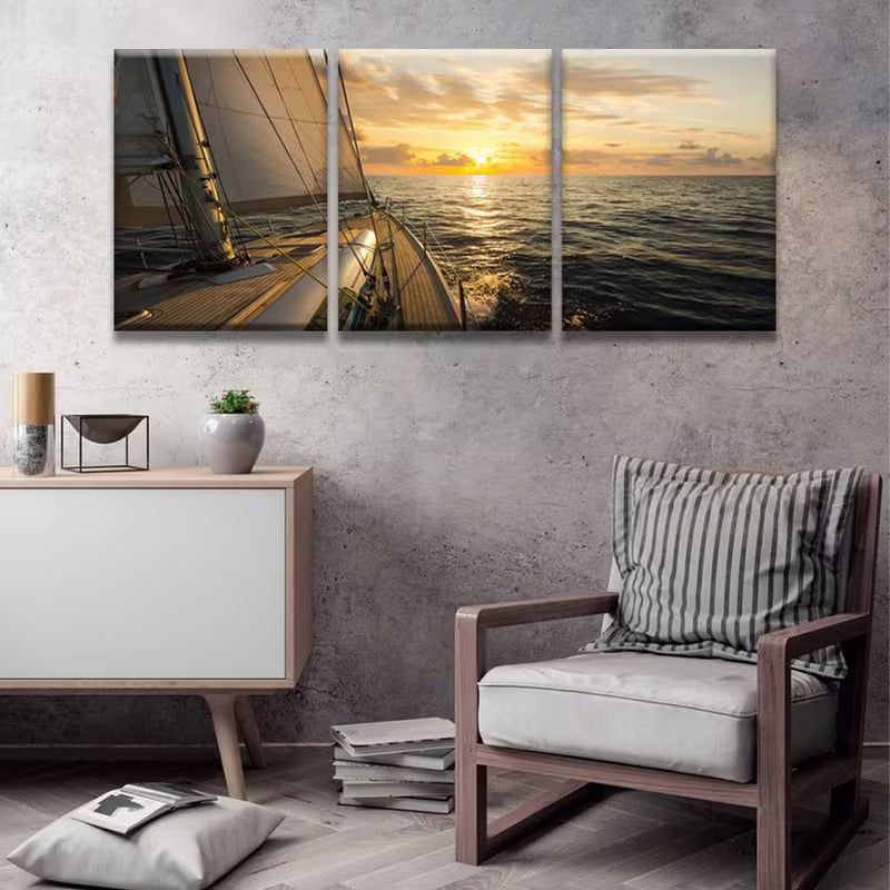3pcs Sailboats on The Mediterranean Sea Wall Art Set Canvas Framed 40x60cm - High Quality Print 100% Australian Made Wall Canvas Ready to Hang