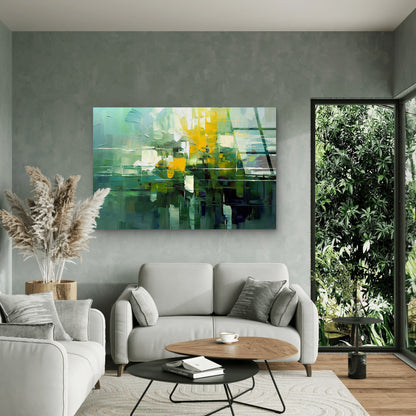 Green Yellow Abstract Painting Acrylic Glass Printing Wall Art Australian Made Quality