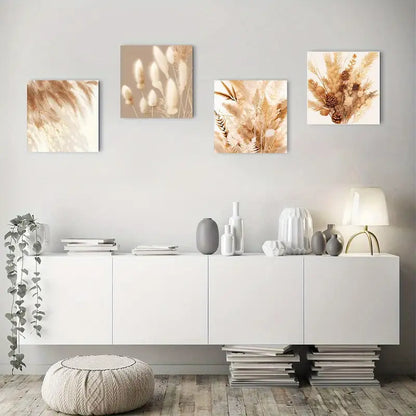 4pcs  Rustic farmhouse pampered reed Wall Art Canvas Framed