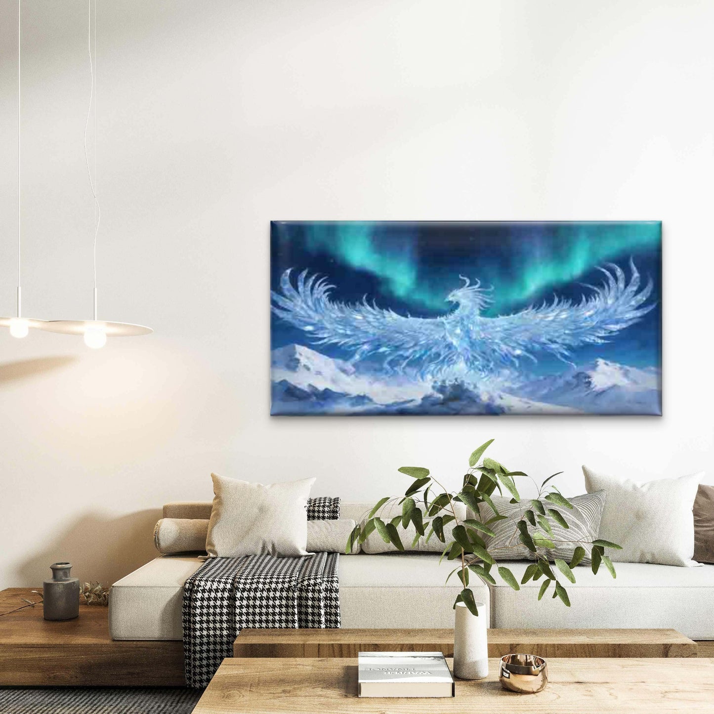 Ice Crystal Phoenix Snow Mounta Wall Art Canvas Office Home Room Framed 120x60cm - Bella Home Decor