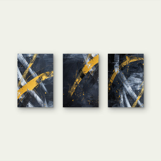 3pcs Dark Yellow Splatter Brush Stroke Wall Art Set Canvas Framed 50x70cm - High Quality Print 100% Australian Made Wall Canvas Ready to Hang