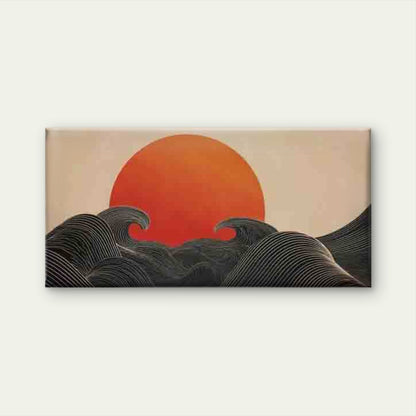 Abstract Waves And Sun Wall Art Canvas Office Home Room Framed 120x60cm - Bella Home Decor