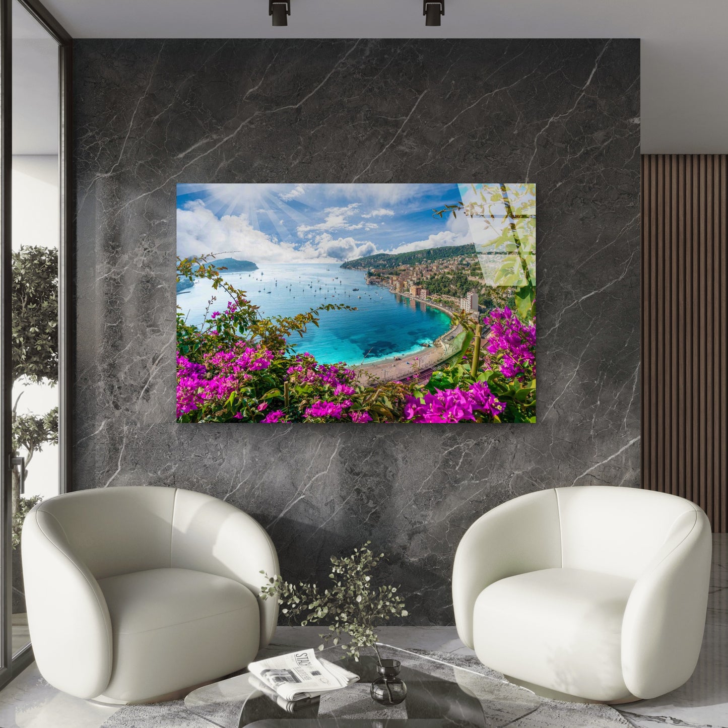 Mediterranean Coastal Tempered Glass Printing Wall Art Australian Made Quality