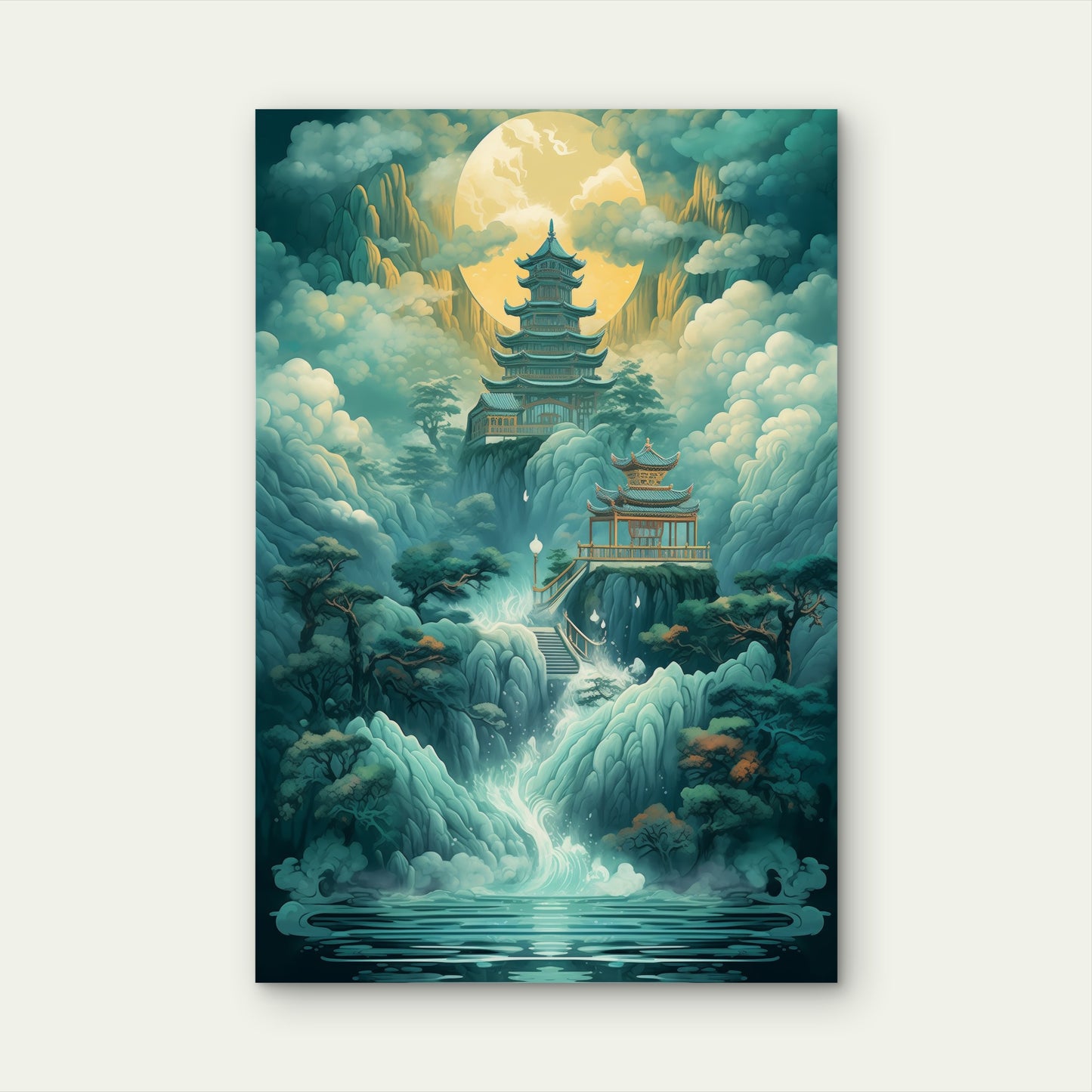 Abstract Chinese Pagoda Temple Mountain 40x60cm Metal Print Ready to Hang