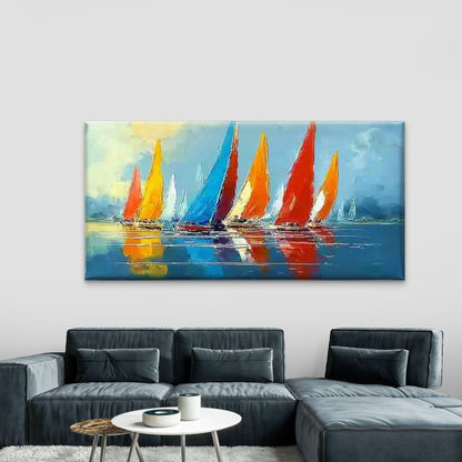 Vibrant Sailboats on The Ocean Wall Art Canvas Office Home Room Framed 120x60cm