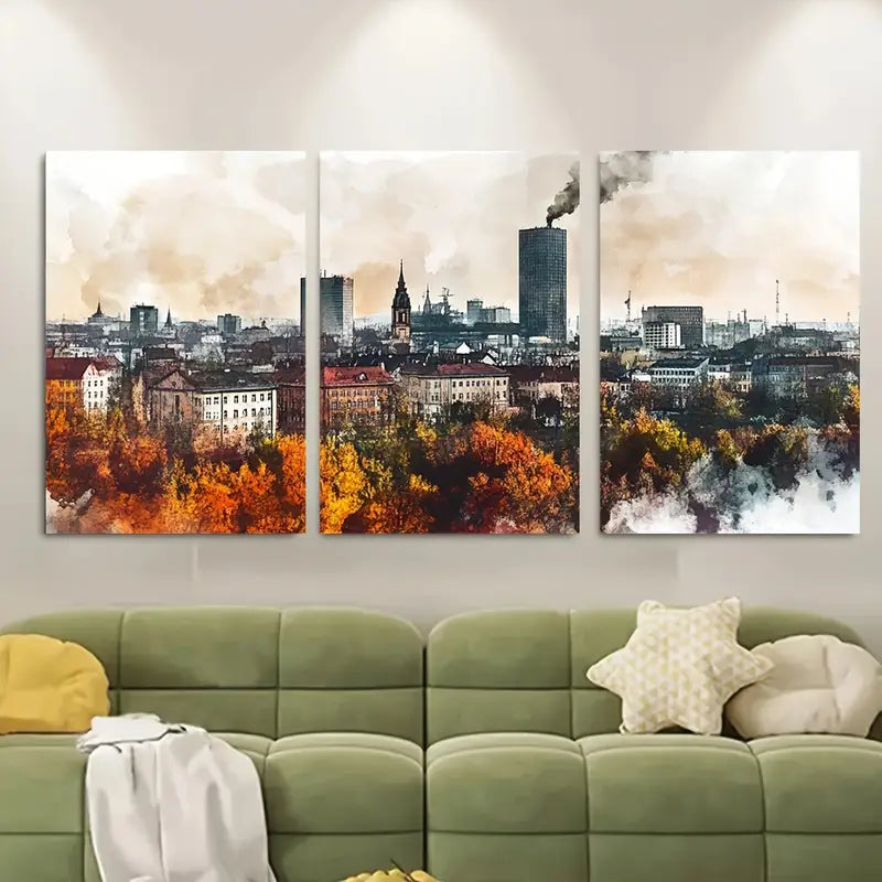 3pcs Vibrant Cityscape Art, Material, Metal Print Ready to Hang Art