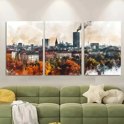3pcs Vibrant Cityscape Art, Material, Metal Print Ready to Hang Art