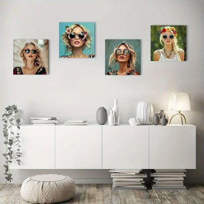 4pcs Girl Wearing A Sunglass Wall Art Canvas Framed