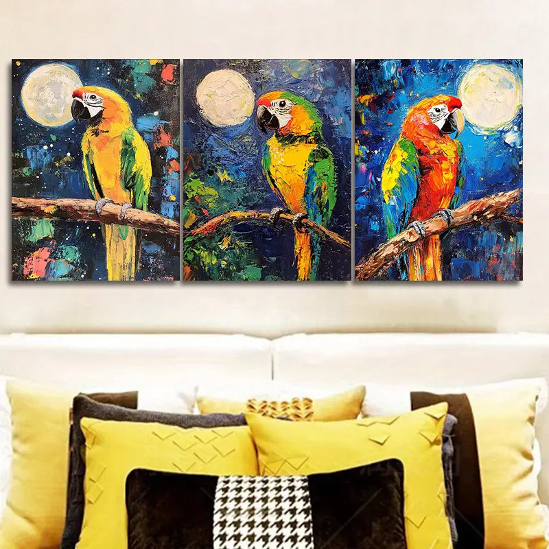 3pcs Parrots Perched on the Edge Metal Print Ready to Hang Art