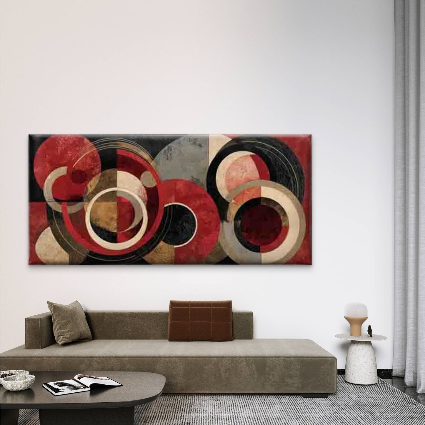 Abstract Circle with Red Accent Wall Art Canvas Office Home Room Framed 120x60cm