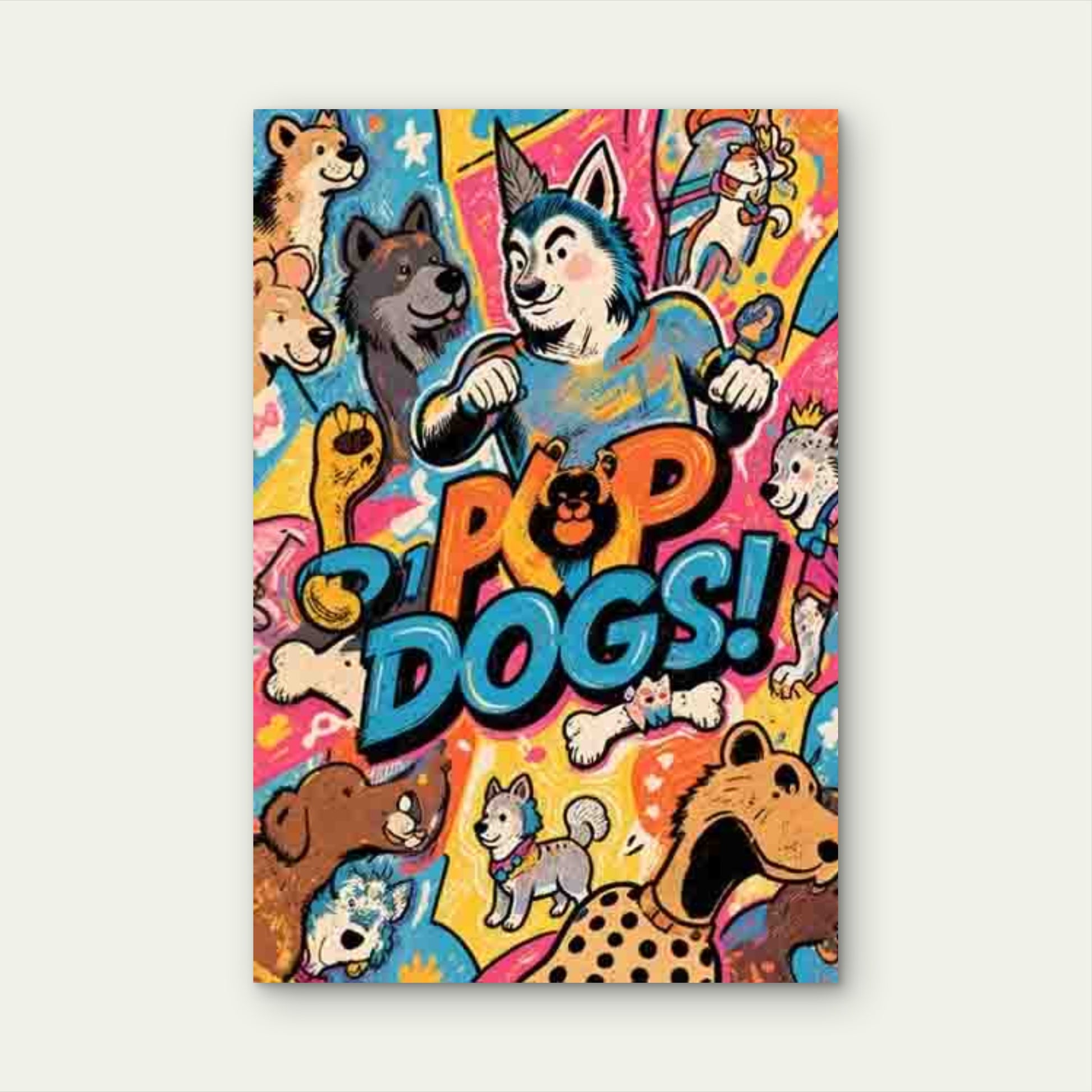 Pop-Art Dog Pattern 60x90cm Metal Print Ready to Hang - Bella Home Decor