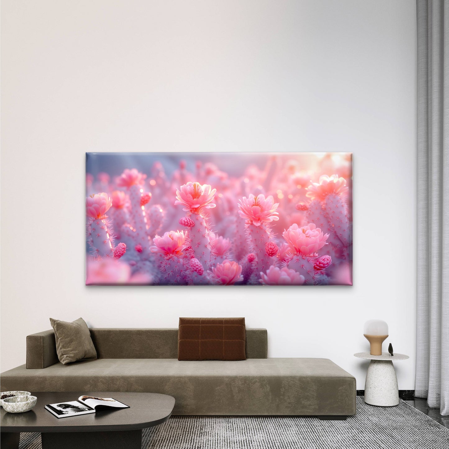 Dreamy Pink Cacti In Light Wall Art Canvas Office Home Room Framed 120x60cm