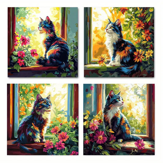 4pcs occasion art decorations Cat oa  Wall Art Canvas Framed