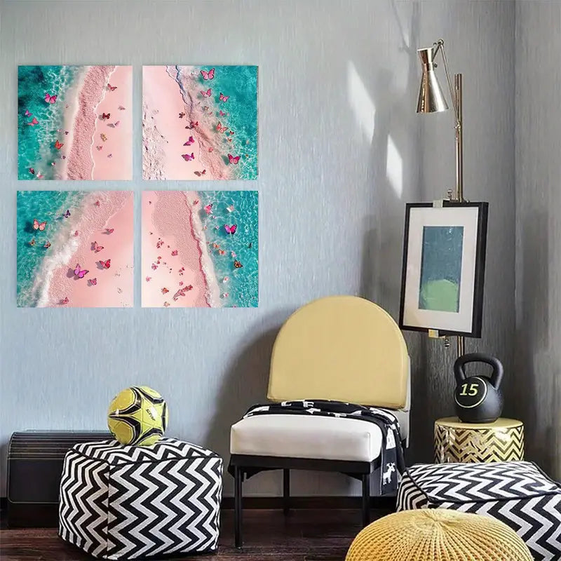 4pcs   Butterfly sea flower Room gm  Wall Art Canvas Framed