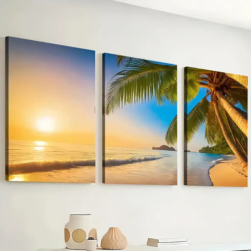 3pcs Ocean Beach Beach Sunrise Scenery Wall Art Set Canvas Unframed - High Quality Print 100% Australian Made Wall Canvas