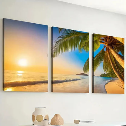 3pcs Ocean Beach Beach Sunrise Scenery Wall Art Set Canvas Unframed - High Quality Print 100% Australian Made Wall Canvas