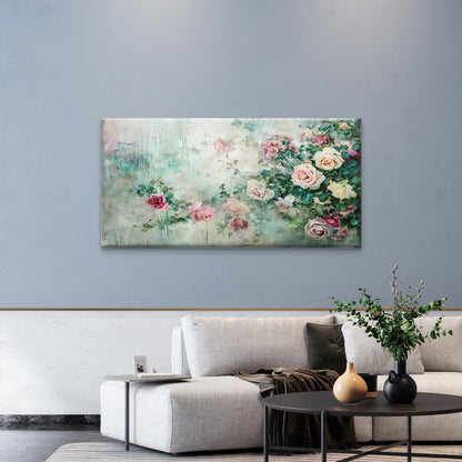 Vintage Pastel Pink Roses Floral Botanical Garden Painting Wall Art Canvas Office Home Room Framed 120x60cm