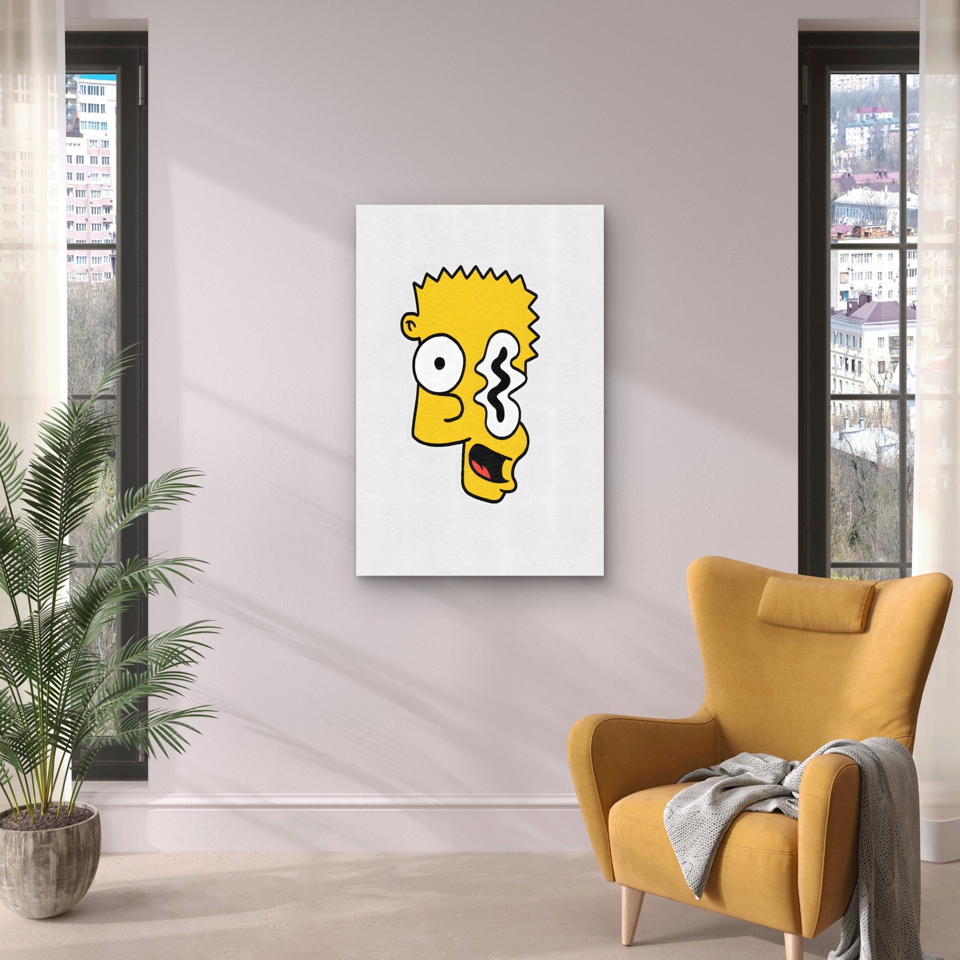 Abstract Minimalist Yellow Cartoon Psychedelic 40x60cm Metal Print Ready to Hang - Bella Home Decor