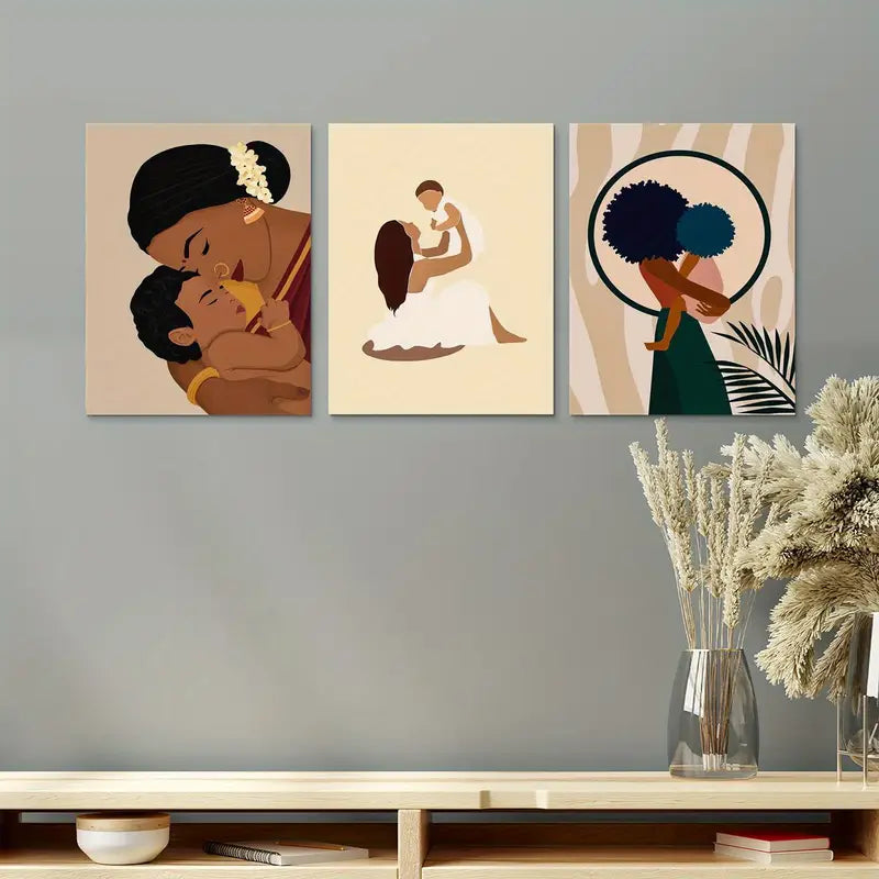 3pcs Black Mother And Daughter Metal Print Ready to Hang Art - Bella Home Decor