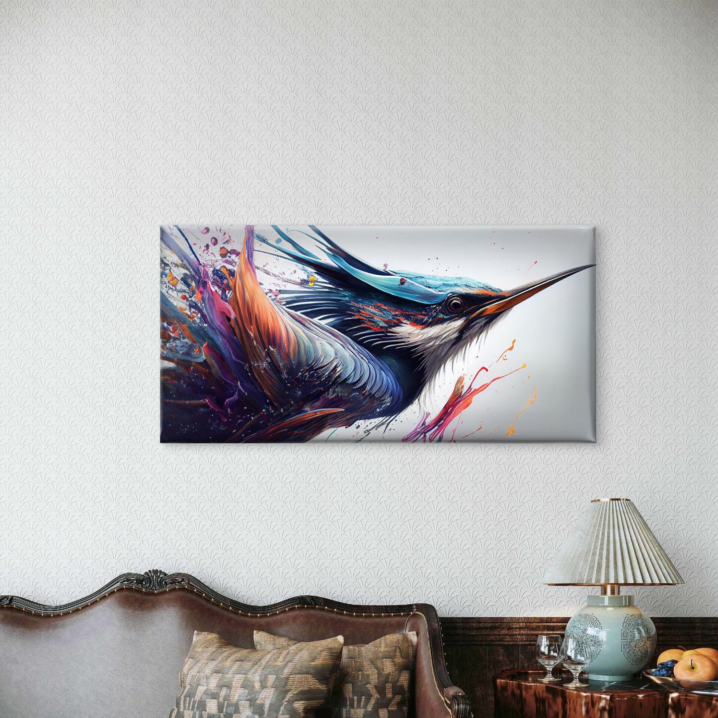 Kingfisher Bird Splatter Wall Art Canvas Office Home Room Framed 120x60cm