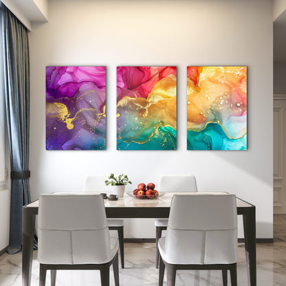 3pcs Where Purple Mists Meet Teal Waters Wall Art Set Canvas Framed 40x60cm - High Quality Print 100% Australian Made Wall Canvas Ready to Hang - Bella Home Decor