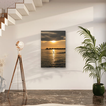 Heron Silhouetted Against A Golden Sunset 60x90cm Metal Print Ready to Hang
