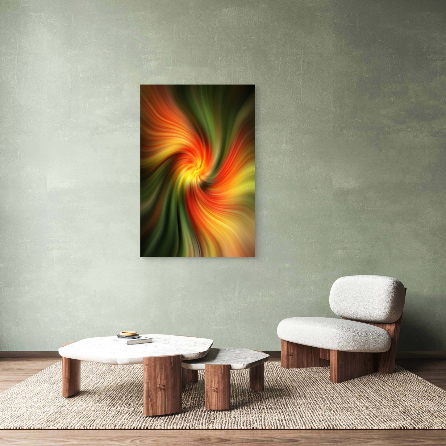 Abstract Swirling Design in Red, Yellow, and Green 60x90cm Metal Print Ready to Hang