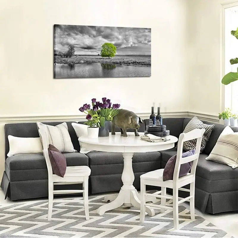 Green Tree Black & White Modern Giclee Wall Art canvas office home room framed 120x60cm - Bella Home Decor